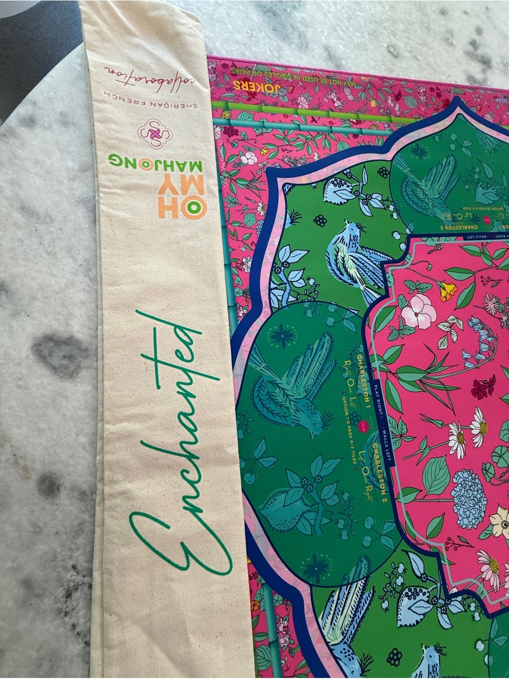 Oh My Mahjong Enchanted 33” Vibrant Floral Mat in Pink & Green - Picture 4 of 4
